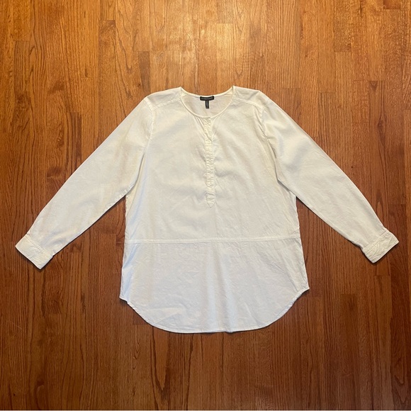 Eileen Fisher white linen blend long sleeve blouse top size L - Picture 1 of 14